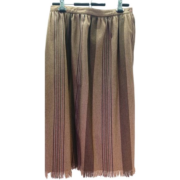 Gianni Sport Vintage Wool Blend Skirt Brown Striped Fringe Hem Size Small Preppy - Picture 1 of 9